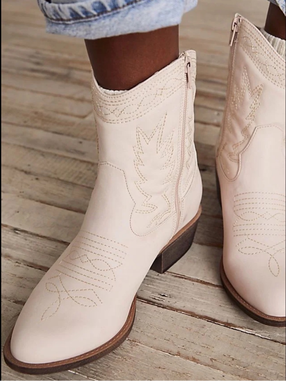 Free People Blush Cream Western Zip Ankle Boots